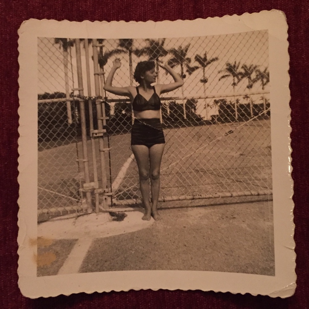 Vintage lady in swimsuit photograph